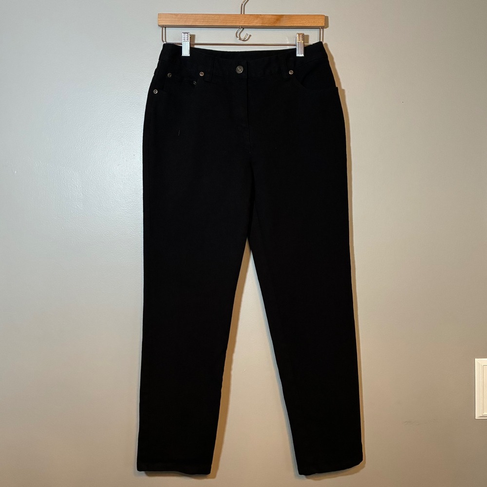 Jeanology Collection Black Straight Leg Pants Womens 8P Petite High Rise Stretch